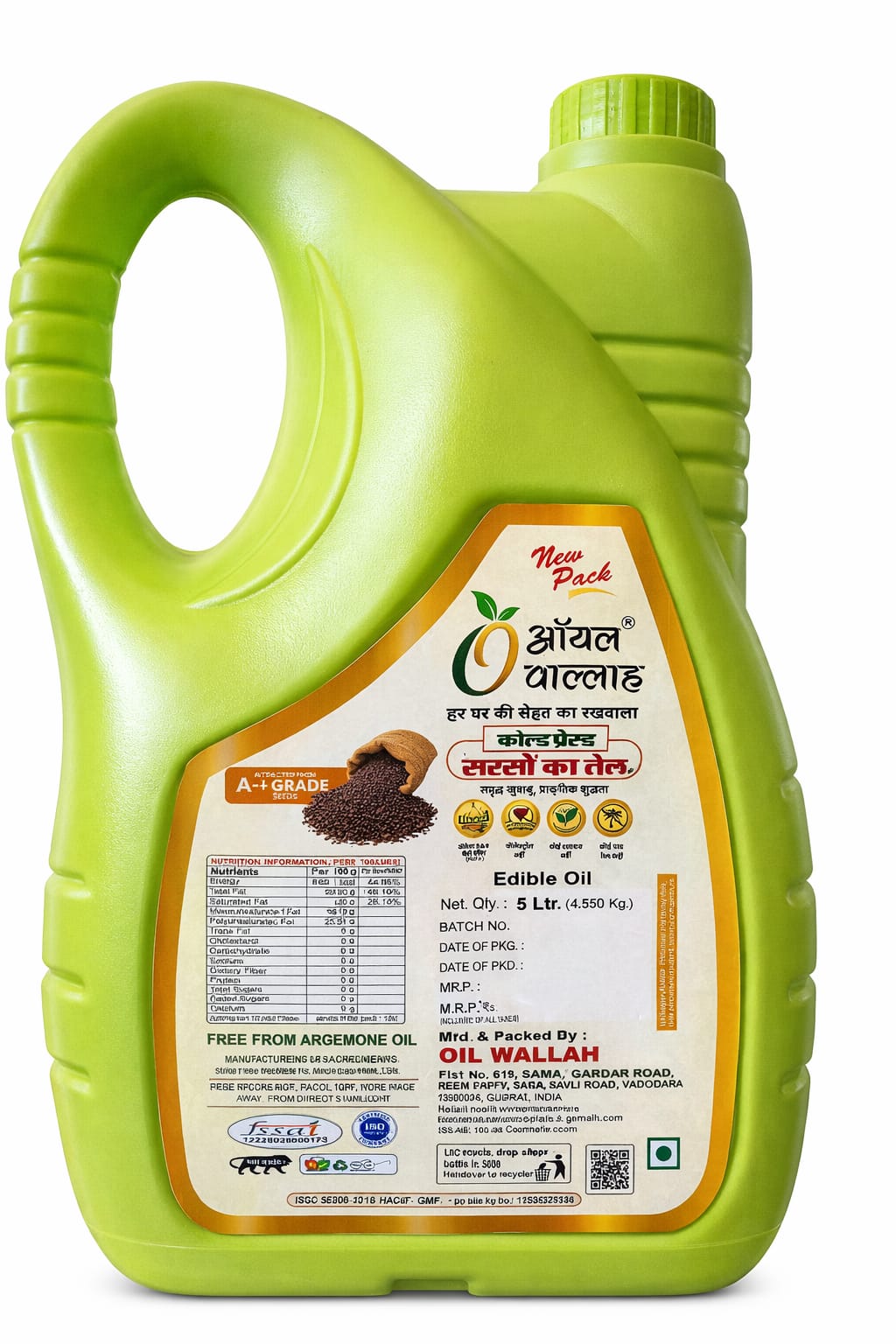 Cold Pressed Mustard  Oil 100% Pure  5 Litre Pack | Oilwallah